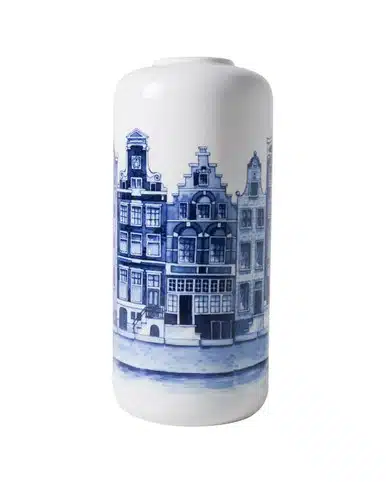 Cilinder vaas huisjes Delftsblauw - H31 cm