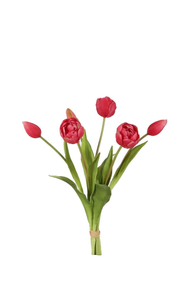 Bosje ronde donker roze tulpen - Real Touch - H40 cm