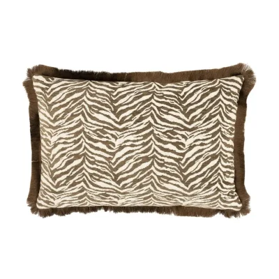 Kussen zebra met franjes - bruin