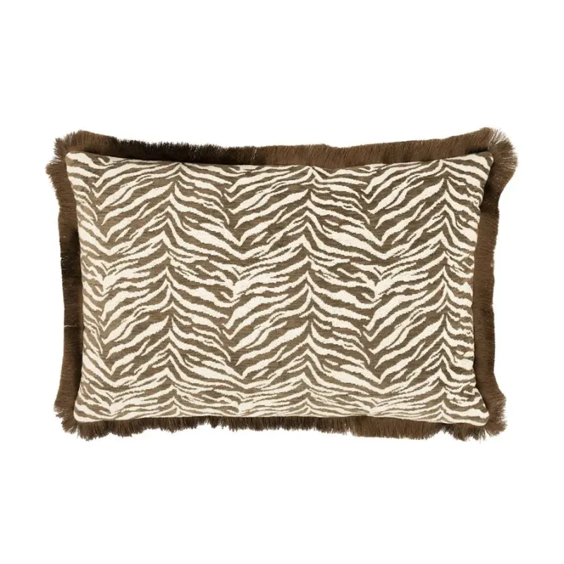 Kussen zebra met franjes - bruin