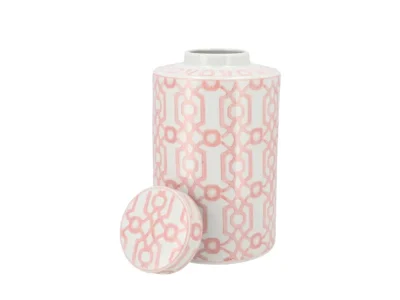 Vaas voorraadpot met subtiel Roze Print H 30 cm