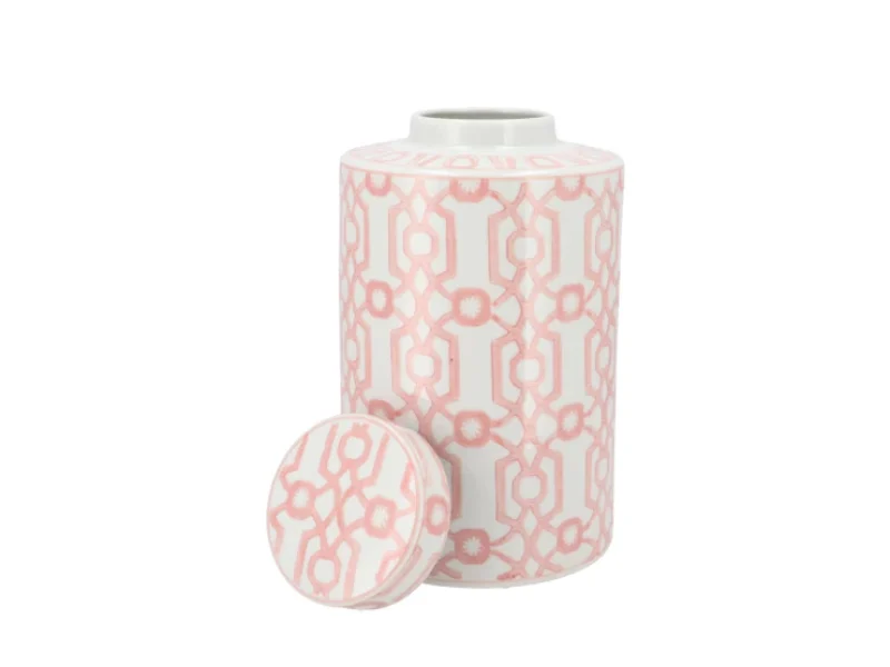 Vaas voorraadpot met subtiel Roze Print H 30 cm