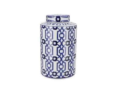 Vaas voorraadpot met subtiel blauwe Print H 30 cm