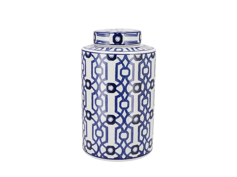 Vaas voorraadpot met subtiel blauwe Print H 30 cm